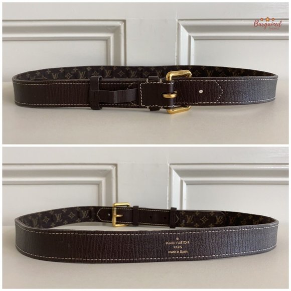Authentic Louis Vuitton Brown Monogram Mini Lin Canvas Leather Buckle Belt 90/36 - Picture 6 of 13